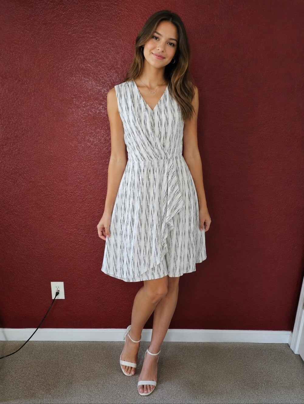 Calvin Klein White Dress with Black Stripe Print